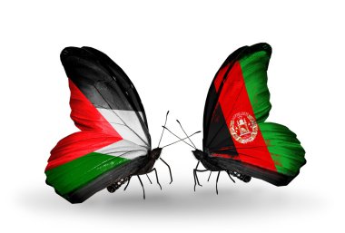 Kelebek kanatları üzerinde Afganistan ve Filistin bayraklarıyla