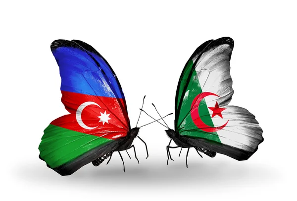 Butterflies with Azerbaijan and Algeria flags on wings — Stock Photo, Image