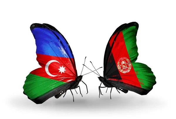 蝴蝶翅膀上的阿塞拜疆和阿富汗标志 — 图库照片