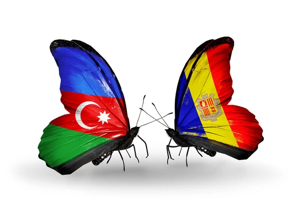 Kelebek kanatları üzerinde Azerbaycan ve andorra bayrağı ile — Stok fotoğraf