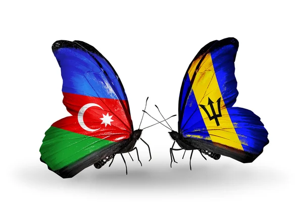 Butterflies with Azerbaijan and Barbados flags on wings — Stock Photo, Image