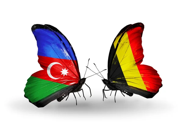 Motyle z flagi Azerbejdżanu i Belgii na skrzydłach — Zdjęcie stockowe