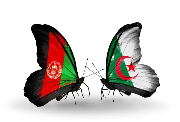 Butterflies with Afghanistan and Algeria flags on wings — Stock Photo, Image