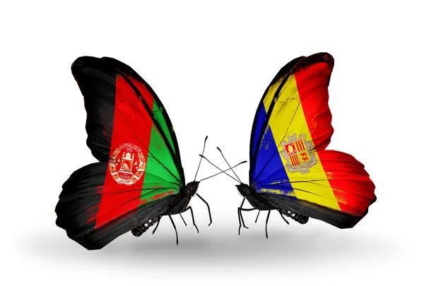 Бабочки с флагами Афганистана и Андорры на крыльях — стоковое фото