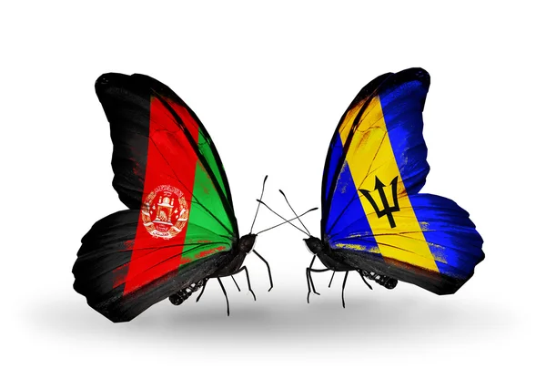 Kelebek kanatları üzerinde Afganistan ve barbados bayrağı ile — Stok fotoğraf