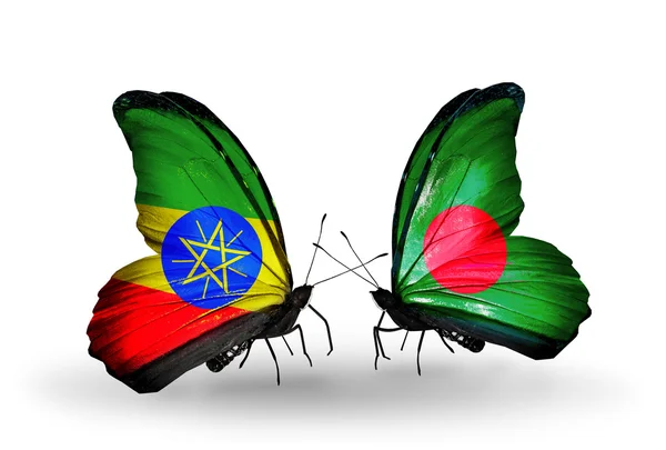 Kelebek kanatları üzerinde Etiyopya ve Bangladeş bayrağı ile — Stok fotoğraf