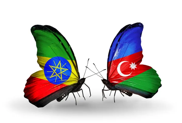 Butterflies with Ethiopia and Azerbaijan flags on wings — Stock Photo, Image