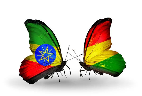 Butterflies with Ethiopia and Bolivia flags on wings — Stock Photo, Image