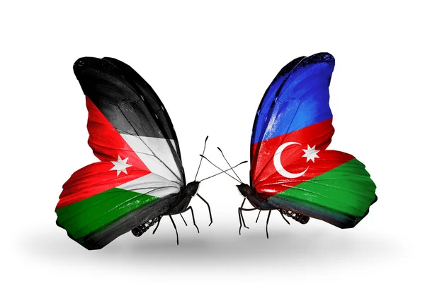 Butterflies with Jordan and Azerbaijan flags on wings — Stock Photo, Image