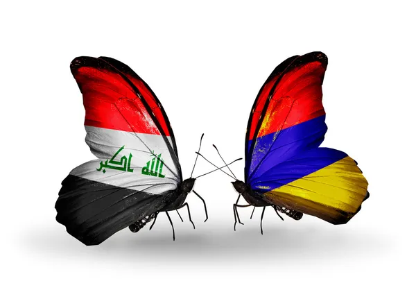 翼の上のイラクおよびアルメニアのフラグと蝶 — ストック写真