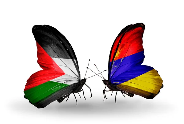Mariposas con banderas de Palestina y Armenia en alas — Foto de Stock