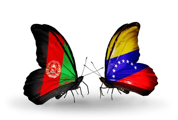 Papillons avec drapeaux Afghanistan et Venezuela — Photo