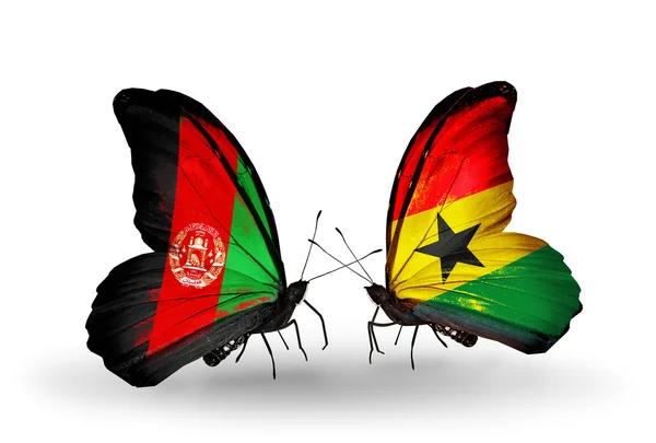 Butterflies with Afghanistan and Ghana flags — Stock Photo, Image