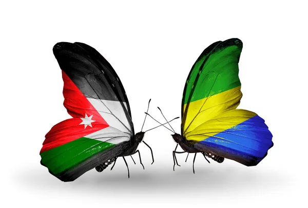 Papillons avec drapeaux Jordanie et Gabon — Photo