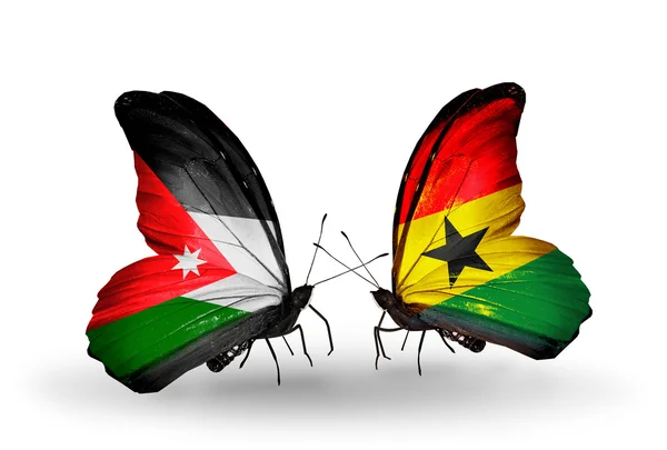 Butterflies with Jordan and Ghana flags — Stock Photo, Image