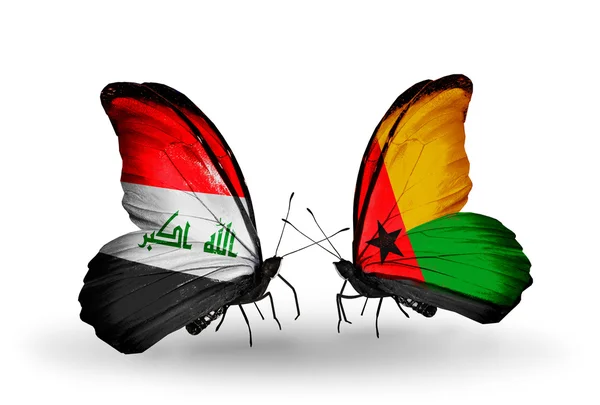 Butterflies with Iraq and  Guinea Bissau flags — Stock Photo, Image