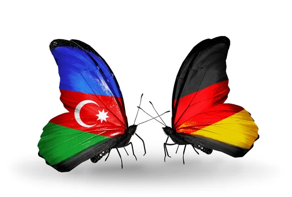 Mariposas con banderas de Azerbaiyán y Alemania — Foto de Stock