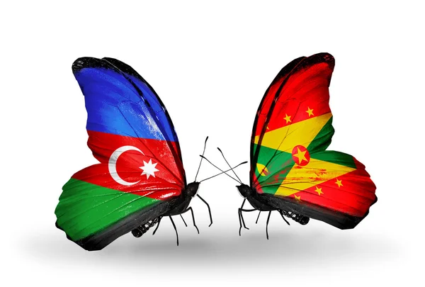 Butterflies with  Azerbaijan and Grenada flags — Stock Photo, Image