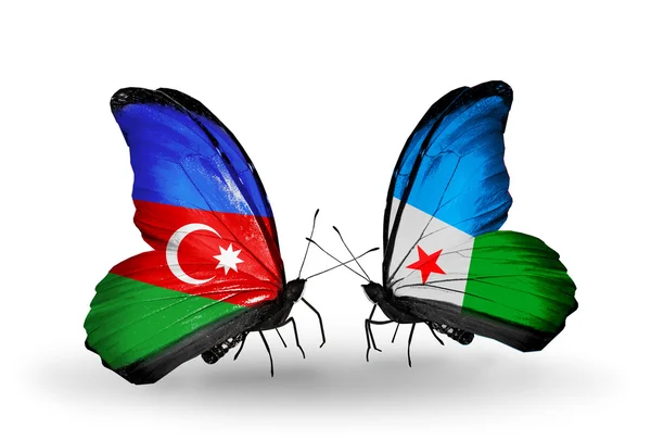 Borboletas com bandeiras do Azerbaijão e do Djibuti — Fotografia de Stock