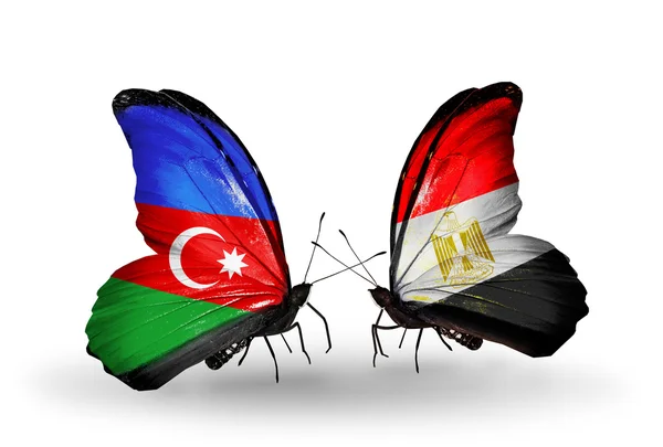 Butterflies with  Azerbaijan and Egyp flags — Stock Photo, Image