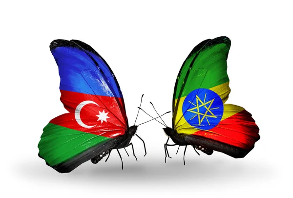 Borboletas com bandeiras do Azerbaijão e da Etiópia — Fotografia de Stock