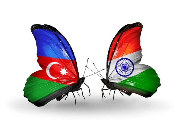 アゼルバイジャンおよびインドのフラグと蝶 — ストック写真