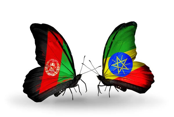 Бабочки с флагами Афганистана и Эфиопии — стоковое фото