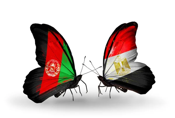 Papillons avec drapeaux Afghanistan et Egypte — Photo