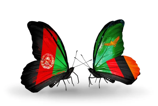 Schmetterlinge mit afghanischen und sambischen Flaggen — Stockfoto