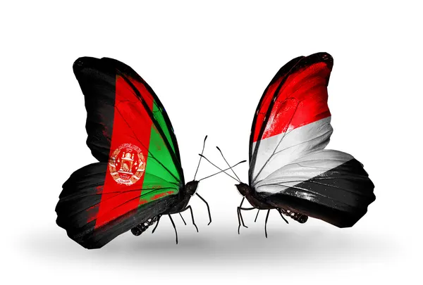 Farfalle con bandiere Afghanistan e Yemen — Foto Stock