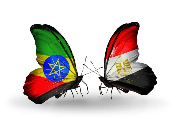 Butterflies with Ethiopia and Egypt flags — Stock Photo, Image