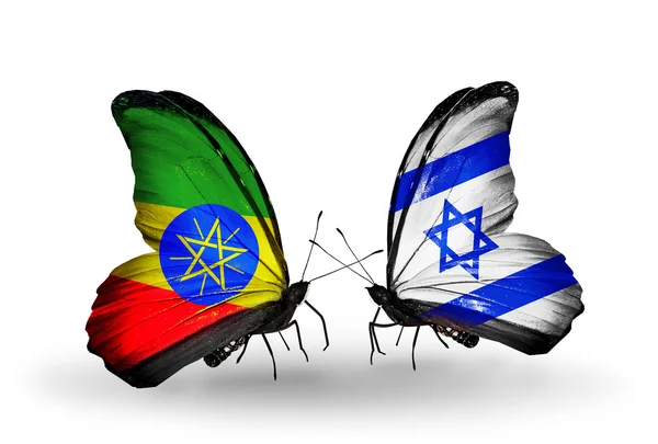 Schmetterlinge mit Äthiopien und israel Flaggen — Stockfoto