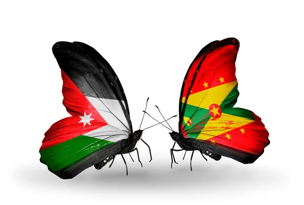 Fjärilar med Azerbajdzjan och grenada flaggor — Stockfoto