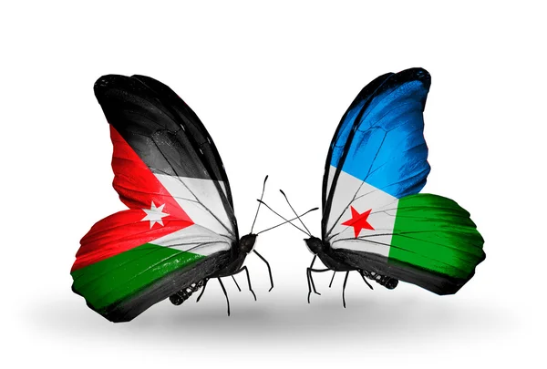 Kelebek Ürdün ve Cibuti bayrağı ile — Stok fotoğraf