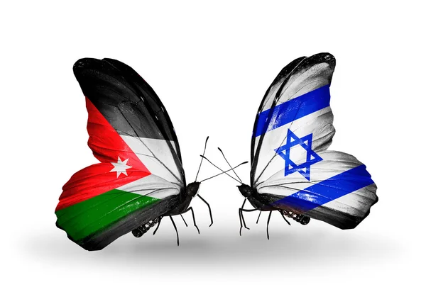 Butterflies with Jordan and  Israel flags — Stock Photo, Image