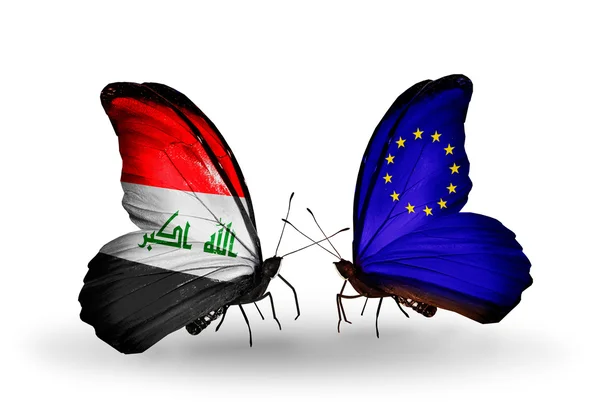 Mariposas con banderas de Irak y de la Unión Europea —  Fotos de Stock