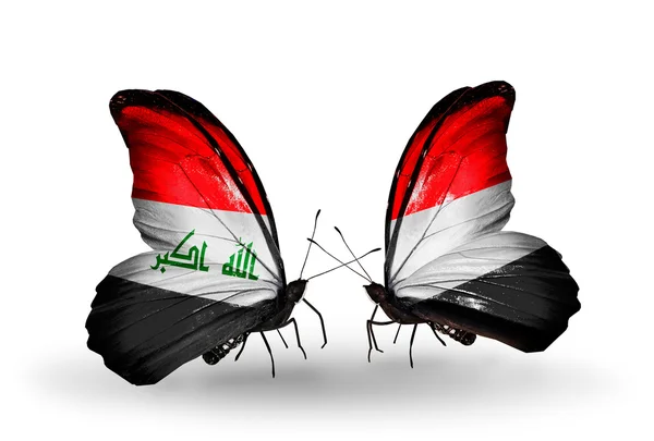 イラク、イエメンのフラグと蝶 — ストック写真