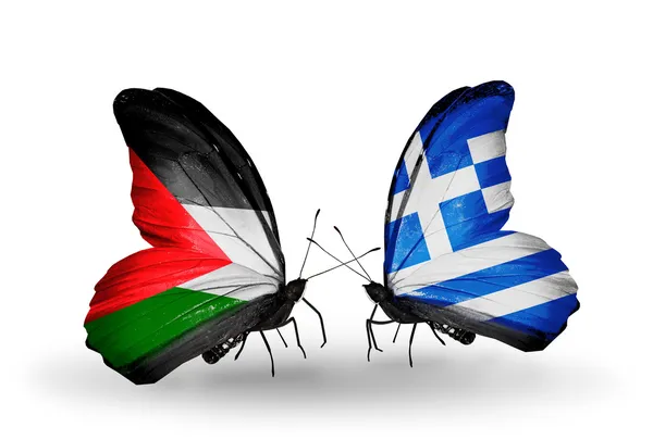 Motýli s příznaky Palestiny a Řecko — Stock fotografie