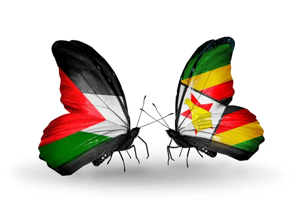 Mariposas con banderas de Palestina y Zimbabwe —  Fotos de Stock