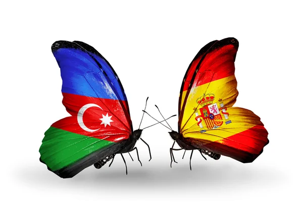 Mariposas con banderas de Azerbaiyán y España — Foto de Stock