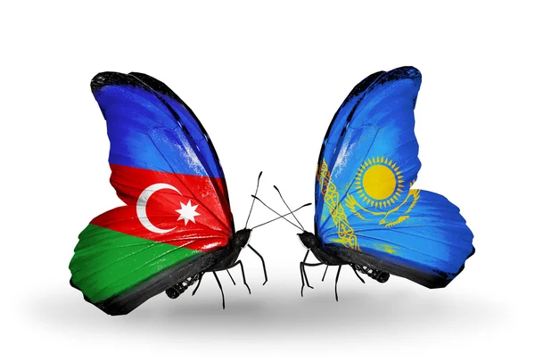 Butterflies with Azerbaijan and Kazakhstan flags — Stock Photo, Image