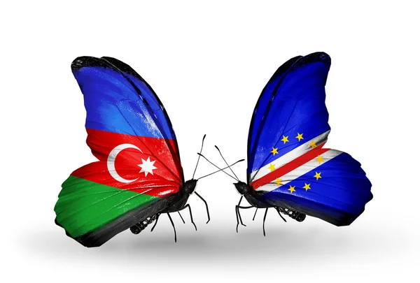 Mariposas con banderas de Azerbaiyán y Cabo Verde — Foto de Stock