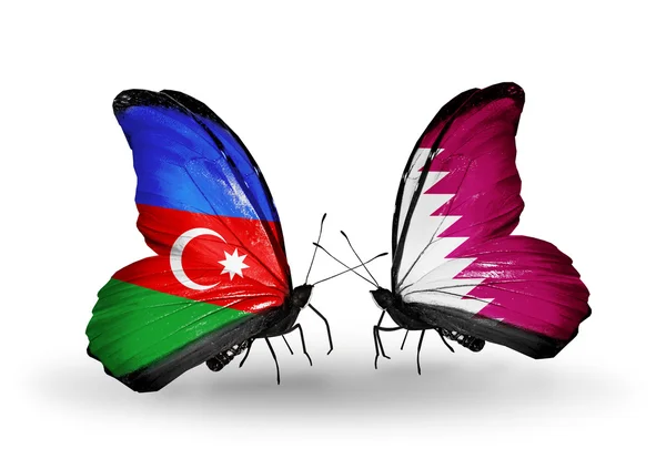 Butterflies with Azerbaijan and Qatar flags — Stock Photo, Image