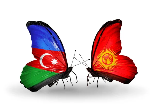 Butterflies with Azerbaijan and  Kirghiz flags — Stock Photo, Image