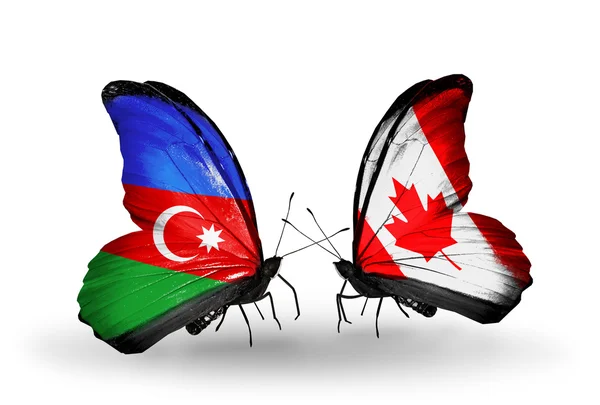 Butterflies with Azerbaijan and Canada flags — Stock Photo, Image