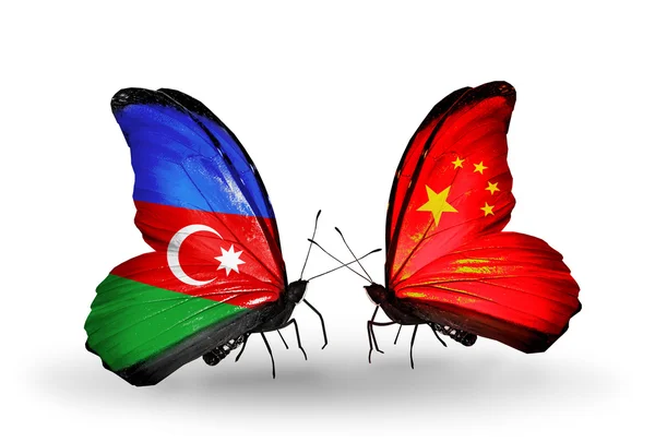 Butterflies with Azerbaijan and China flags — Stock Photo, Image