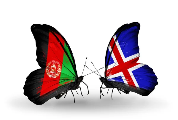 Butterflies with Afghanistan and Iceland flags — Stock Photo, Image