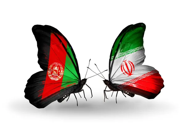 Papillons avec drapeaux Afghanistan et Iran — Photo