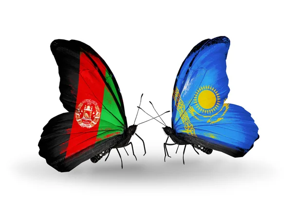 Butterflies with Afghanistan and Kazakhstan  flags — Stock Photo, Image