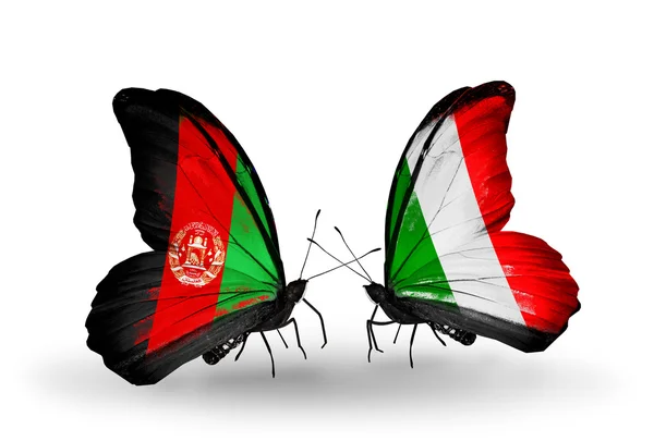 Butterflies with Afghanistan and Italy flags — Stock Photo, Image